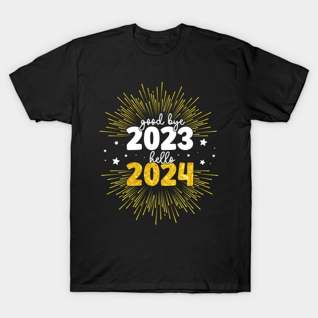 Goodbye 2023 Hello 2024 Merry Christmas Happy New Year 2024 T-Shirt by ArifLeleu